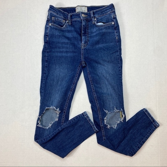 Free People Midnight Blue Destroyed Jeans Sz 27 - Picture 2 of 9